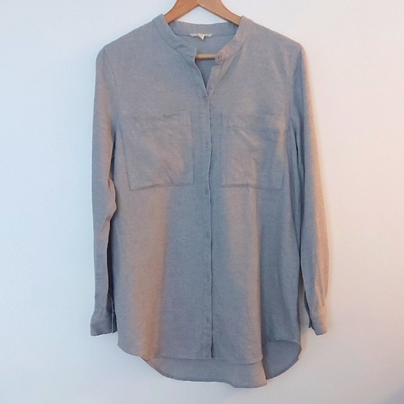 Eileen Fisher Organic Cotton Button Down Top Collarless Light Gray Size Medium - Picture 2 of 8